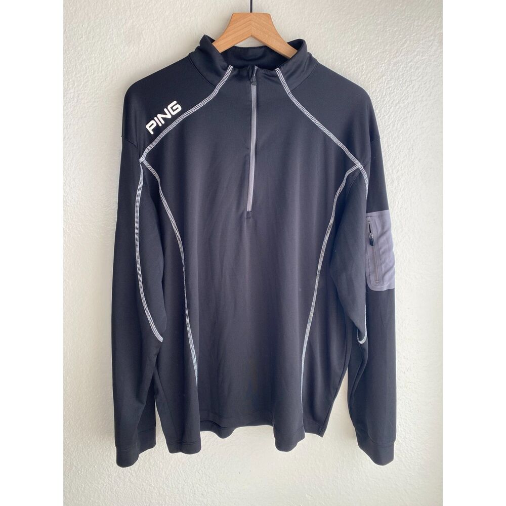 Ping Ranger Men XL Black 1/4 Zip Golf Pullover Sleeve Pocket Contrast Stitch